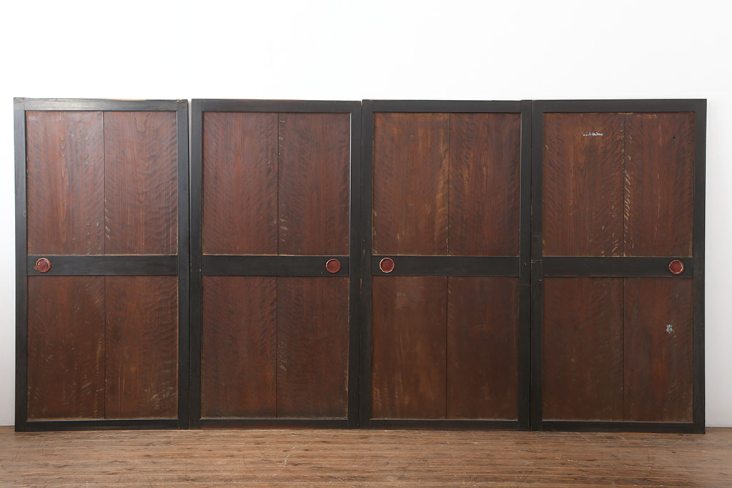 アンティーク建具 黒い木枠がモダンな板戸4枚セット(帯戸、引き戸)(R