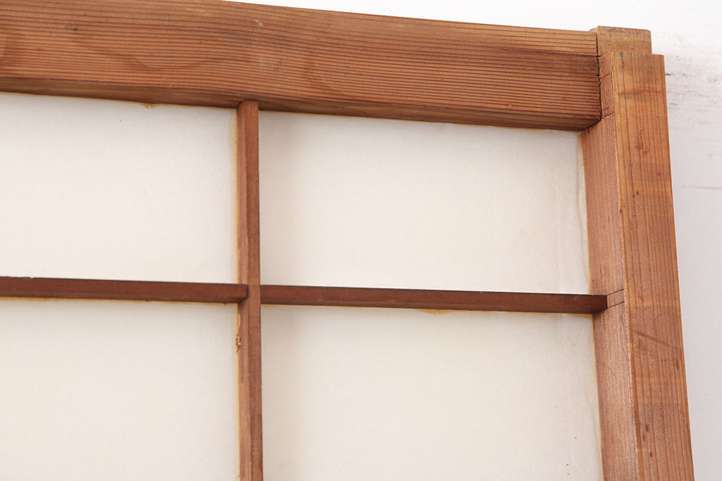 アンティーク建具　昭和初期　横額　木目が目を引く障子戸4枚セット(引き戸、ガラス帯戸)(R-037012)