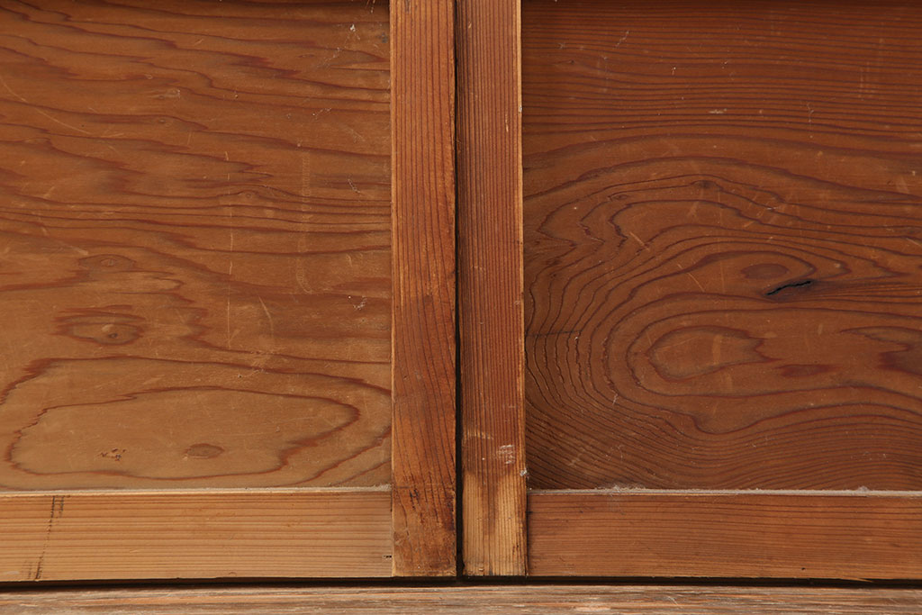 アンティーク建具　昭和初期　横額　木目が目を引く障子戸4枚セット(引き戸、ガラス帯戸)(R-037012)