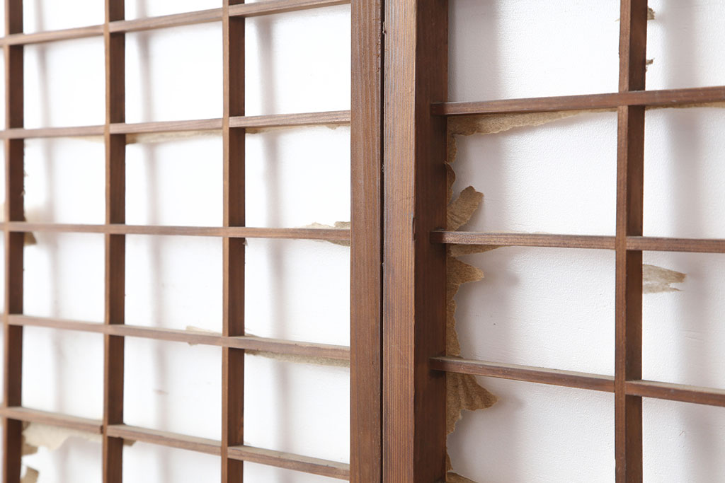 アンティーク建具　昭和初期　シンプルな障子戸3枚セット(ガラス帯戸、引き戸)(R-037014)