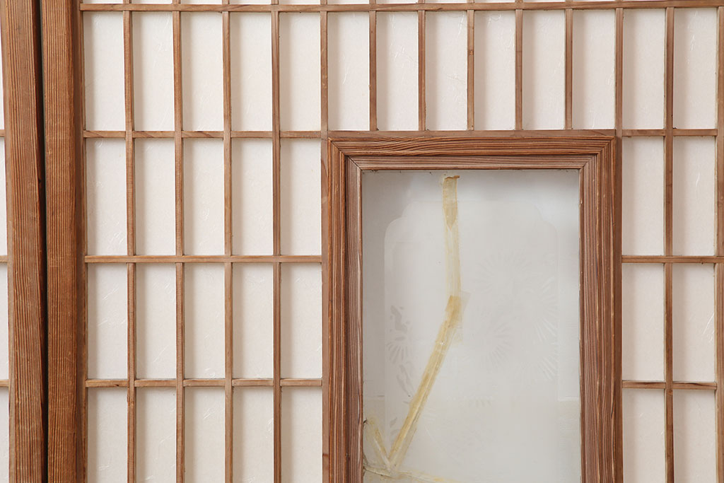 アンティーク建具　和製アンティーク　昭和初期　木味が魅力の縦額入り障子戸4枚セット(引き戸、建具)(R-037015)