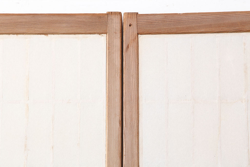 アンティーク建具　和製アンティーク　昭和初期　木味が魅力の縦額入り障子戸4枚セット(引き戸、建具)(R-037015)