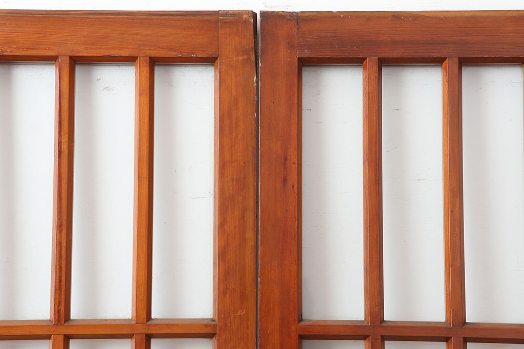 アンティーク建具　昭和初期　腰板ケヤキ材　和の雰囲気を演出するガラス戸2枚セット(引き戸、建具、玄関戸)(R-037048)