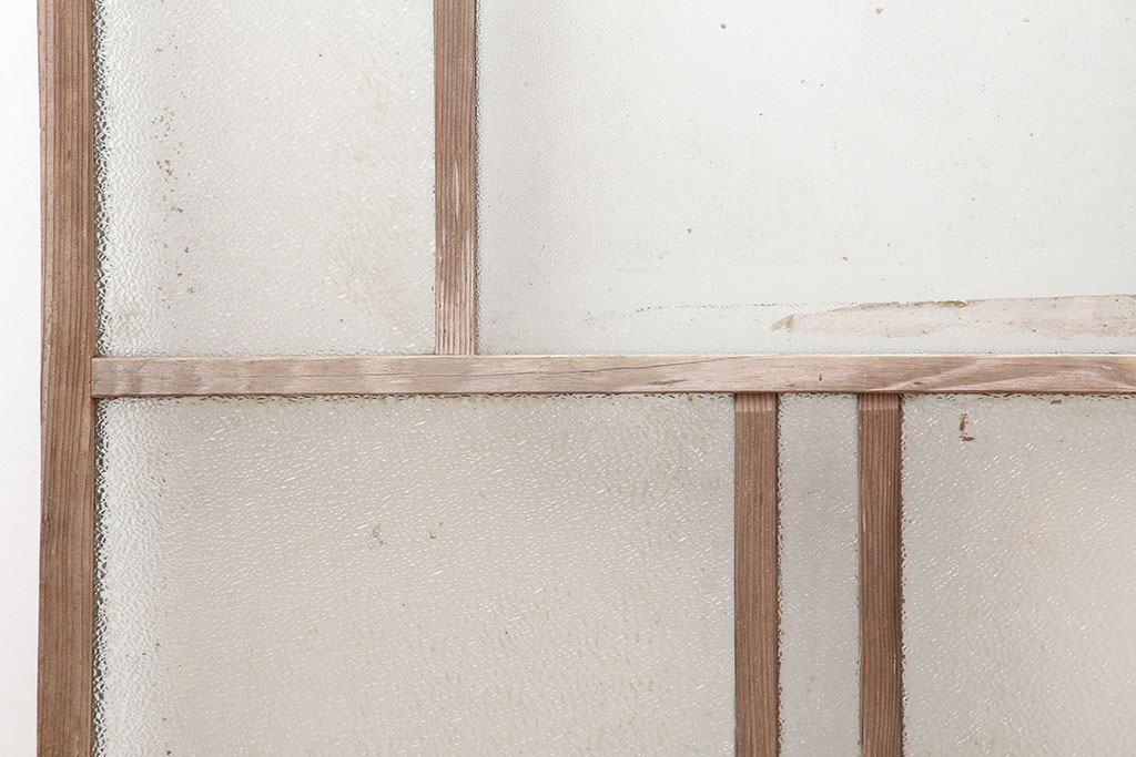 アンティーク建具　シンプルな木製フレームの窓2枚セット(ガラス戸、引き戸)(R-037055)