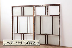 アンティーク建具　和製アンティーク　明治大正期　大黒天金具　ぬくもり溢れる木味が魅力的な蔵戸(引き戸、建具、玄関戸)(R-040460)