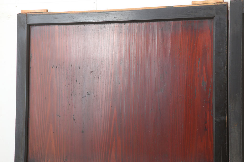 アンティーク建具　明治期　裏障子付き!黒い木枠がモダンな格子帯戸3枚セット(引き戸、建具)(R-037077)