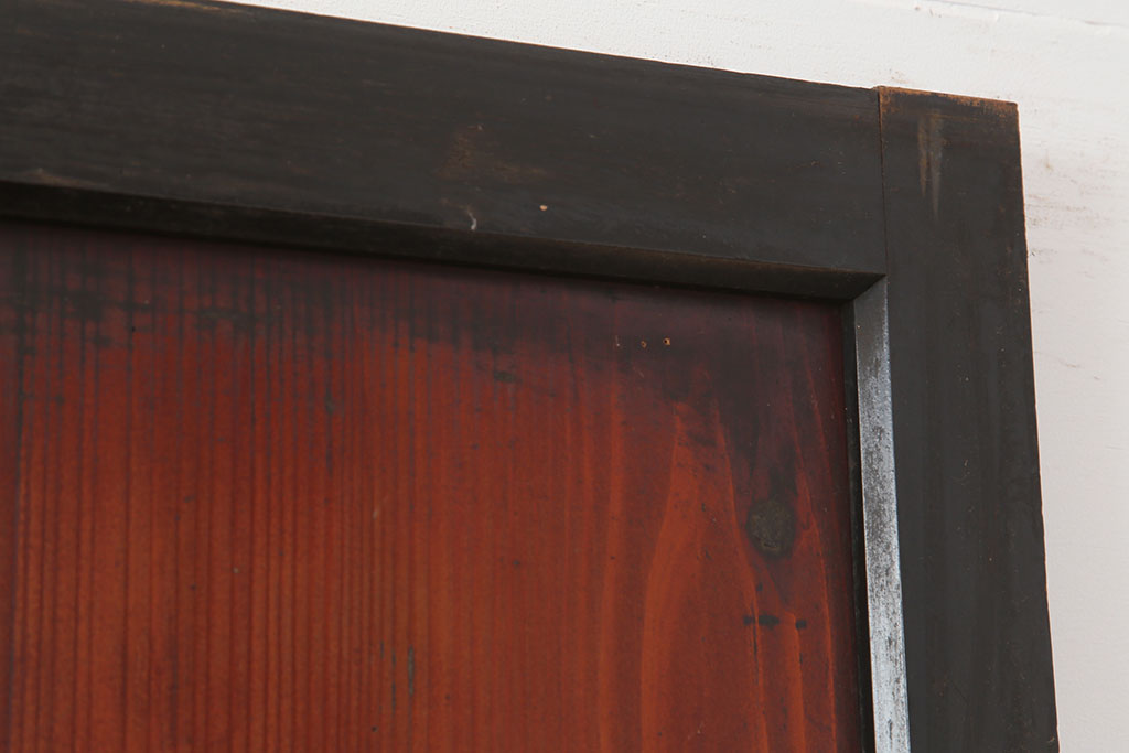 アンティーク建具　明治期　裏障子付き!黒い木枠がモダンな格子帯戸3枚セット(引き戸、建具)(R-037077)