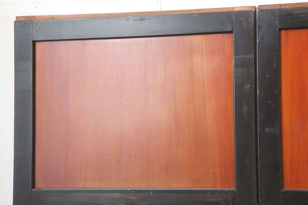 アンティーク建具　大正昭和初期　黒塗りの木枠がアクセントのガラス帯戸4枚セット(引き戸、建具)(R-037082)