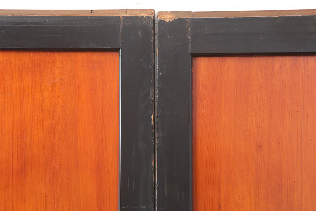 アンティーク建具　大正昭和初期　黒塗りの木枠がアクセントのガラス帯戸4枚セット(引き戸、建具)(R-037082)