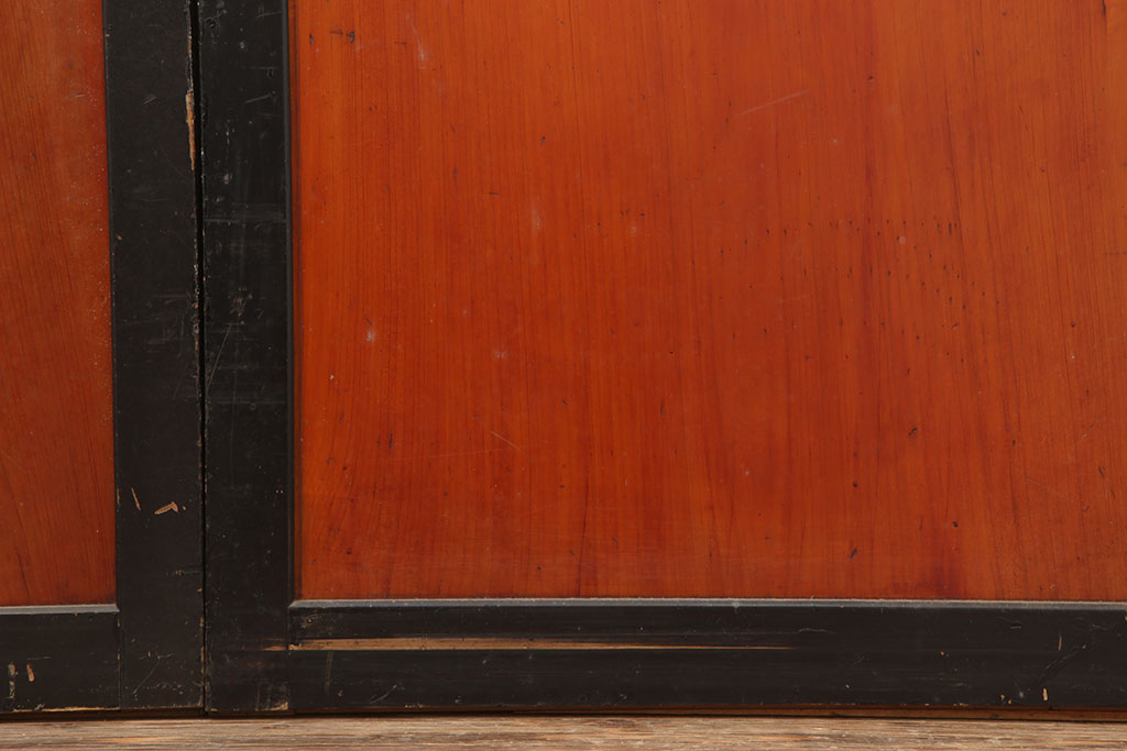 アンティーク建具 大正昭和初期 黒塗りの木枠がアクセントのガラス帯戸4枚セット 引き戸 建具 R 0370 ラフジュ工房