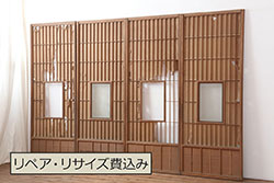 アンティーク建具　シンプルな木製フレームのガラス戸4枚セット(窓、引き戸)(R-036769)