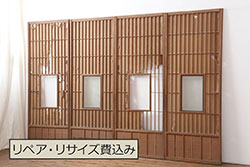 アンティーク建具　時を経た風合いが魅力的なマス目格子の折れ戸1枚(きつね格子、狐格子、升目格子戸、扉、ドア)(R-071391)
