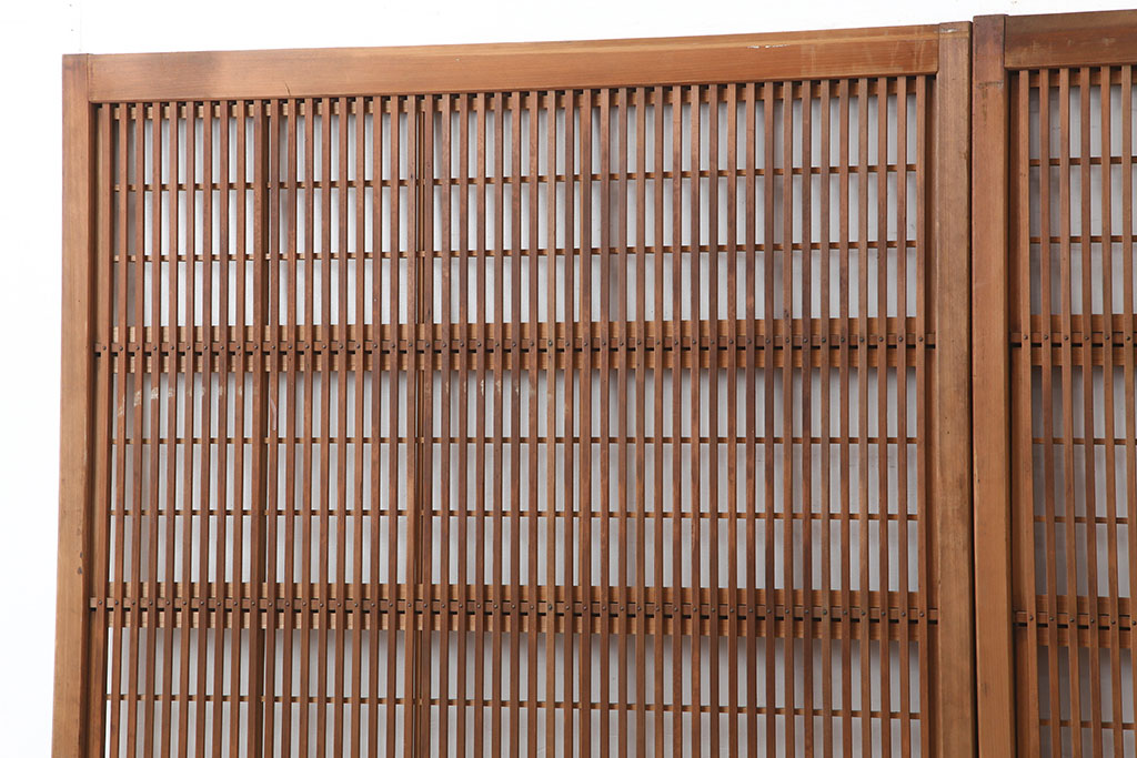 アンティーク建具　昭和初期　裏障子枠付き　細かな桟が美しい格子戸2枚セット(建具、引き戸)(R-037087)