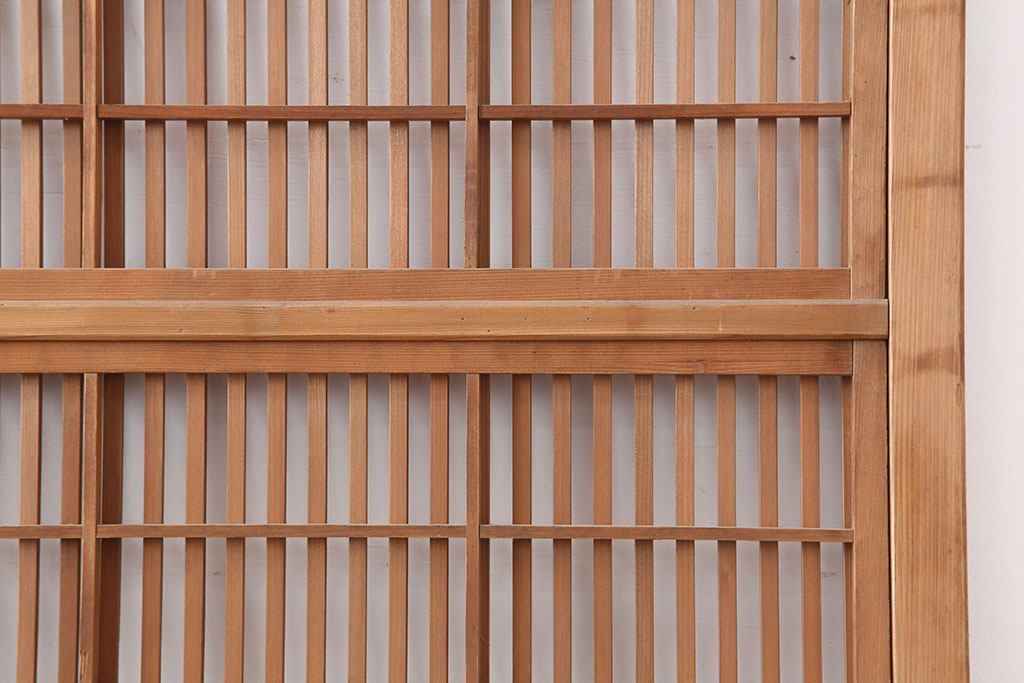 アンティーク建具　昭和初期　裏障子枠付き　細かな桟が美しい格子戸2枚セット(建具、引き戸)(R-037087)
