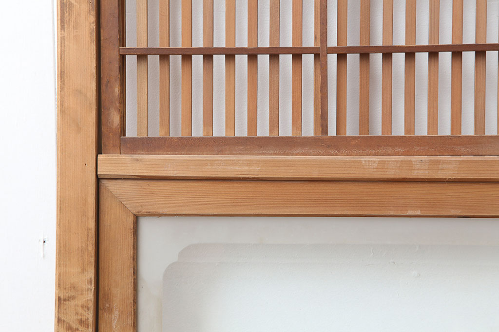 アンティーク建具　昭和初期　裏障子枠付き　細かな桟が美しい格子戸2枚セット(建具、引き戸)(R-037087)