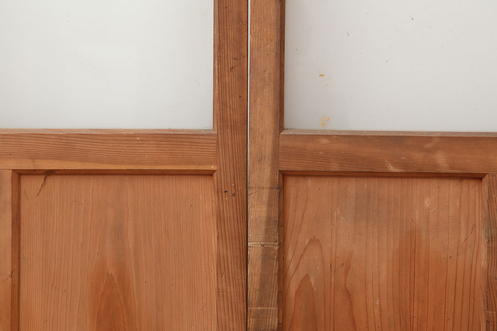 アンティーク建具　昭和中期　シンプルさが魅力のガラス戸2枚セット(引き戸、建具)(R-037088)