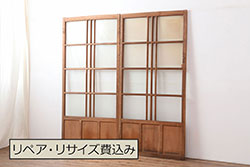 アンティーク建具　希少デザイン!!　松材　和モダンな鉄格子蔵戸1枚(引き戸、玄関戸)(R-080232)