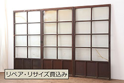 アンティーク建具　大正昭和初期　シンプルレトロなガラス戸3枚セット(引き戸、建具)(R-037090)