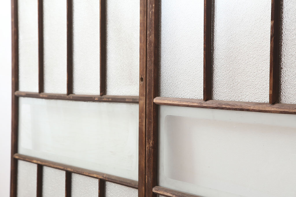 アンティーク建具　レトロ　シンプルで使いやすいガラス戸2枚セット(引き戸、建具)(R-037096)