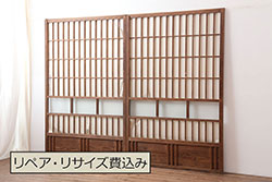 アンティーク建具　昭和初期　幅広の障子戸2枚セット(ガラス帯戸、引き戸、建具)(R-037099)