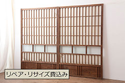 アンティーク建具　古民家インテリアにおすすめのガラス帯戸2枚セット(引き戸、ガラス戸)(R-080474)