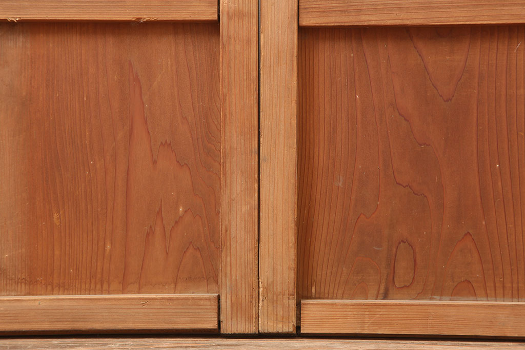 アンティーク建具　木味が魅力の縦額入り障子戸2枚セット(引き戸、建具)(R-037104)