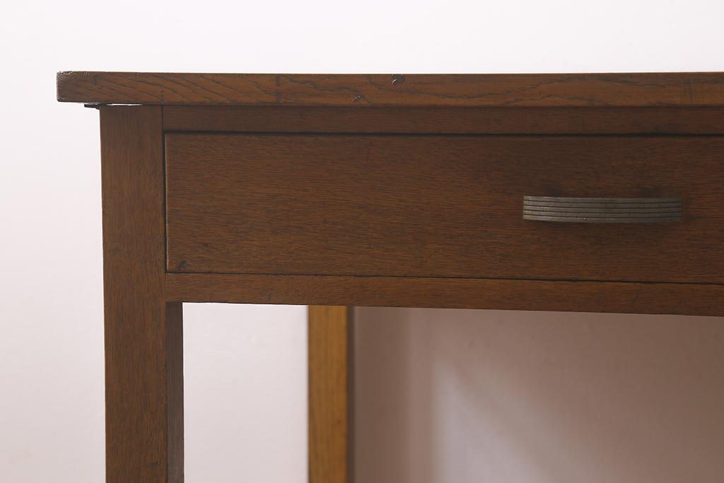 レトロ家具　ナラ材　シンプルで懐かしい片袖デスク(ワークデスク、在宅ワーク、在宅用、片袖机)(R-037169)