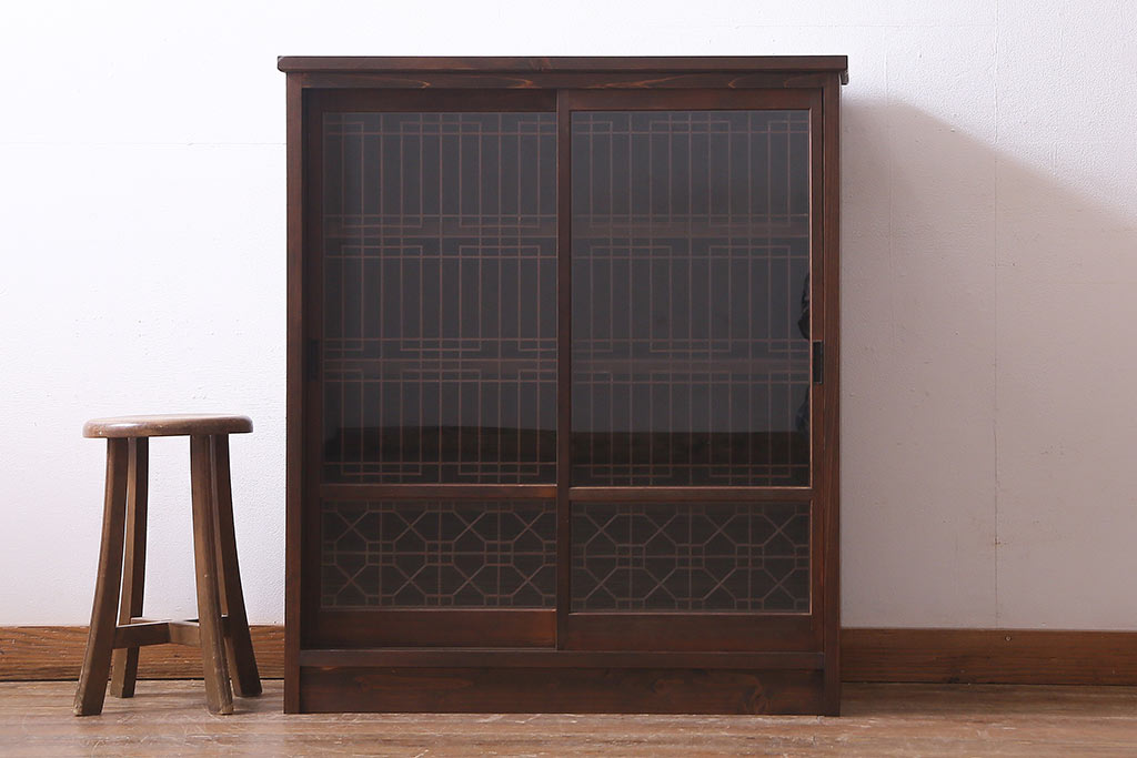 アンティーク家具　ラフジュ工房オリジナル　古建具リメイク　組子の引き戸がお洒落なキャビネット(書院戸、収納棚)