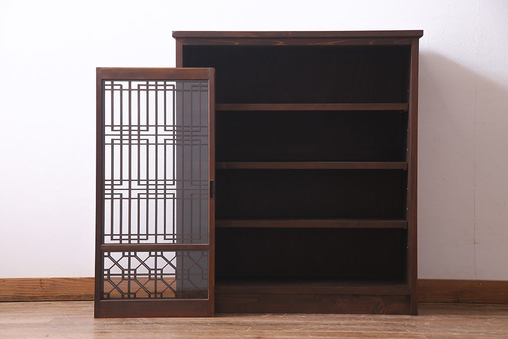 アンティーク家具　ラフジュ工房オリジナル　古建具リメイク　組子の引き戸がお洒落なキャビネット(書院戸、収納棚)