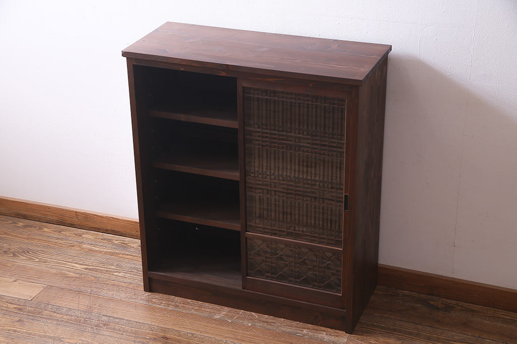 アンティーク家具　ラフジュ工房オリジナル　古建具リメイク　組子の引き戸がお洒落なキャビネット(書院戸、収納棚)