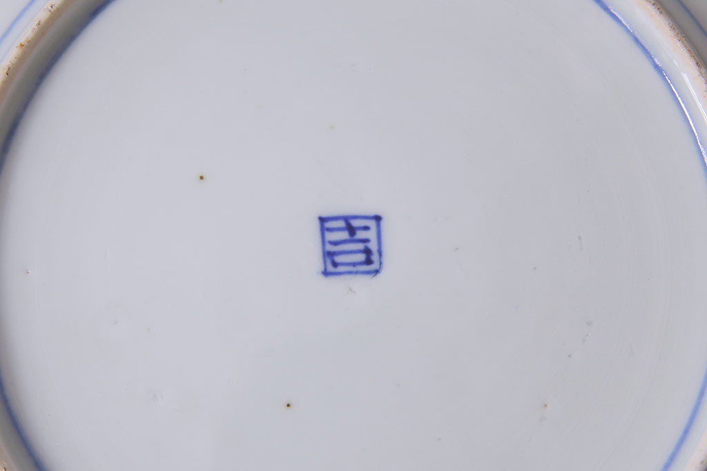 アンティーク雑貨　明治期　紅葉に鹿　7寸染付皿3枚セット(和食器)(R-037194)