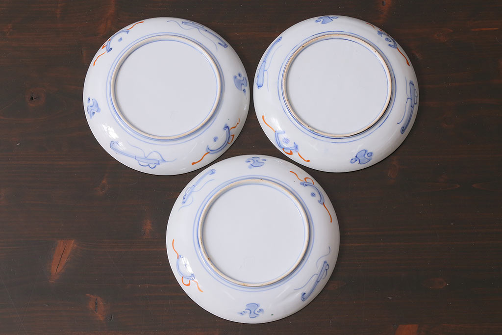 アンティーク雑貨　明治期　色絵　伊万里　6寸3分皿3枚セット(和食器)(R-037198)