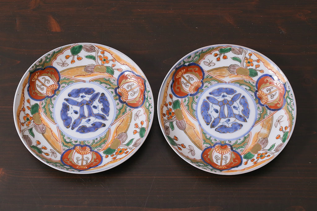 アンティーク雑貨　明治期　色絵　伊万里　6寸3分皿2枚セット(和食器)(R-037199)
