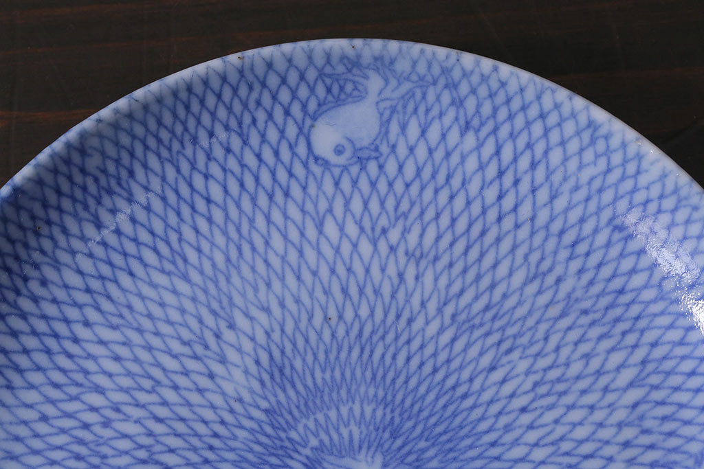 アンティーク雑貨　大正昭和初期　図変わり金魚図　印判皿3枚セット(和食器、小皿)(R-037201)