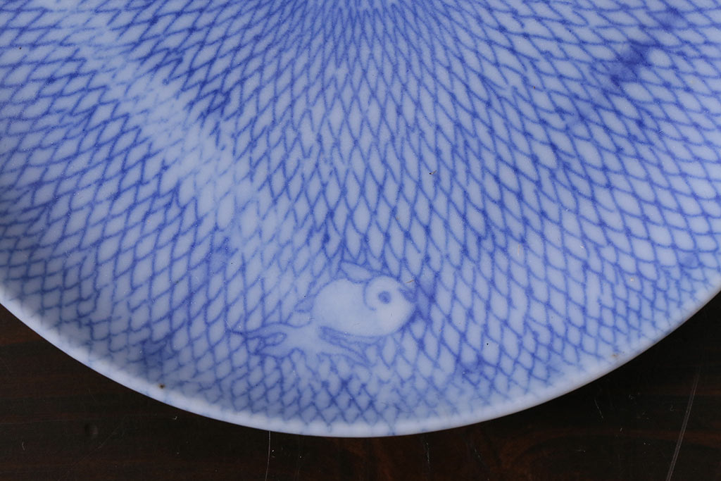アンティーク雑貨　大正昭和初期　図変わり金魚図　印判皿3枚セット(和食器、小皿)(R-037201)