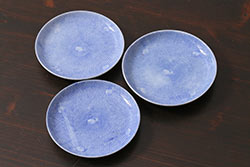 アンティーク雑貨　大正昭和初期　図変わり金魚図　印判皿3枚セット(和食器、小皿)(R-037201)