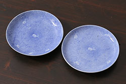 アンティーク雑貨　大正昭和初期　図変わり金魚図　印判皿2枚セット(和食器、小皿)(R-037202)