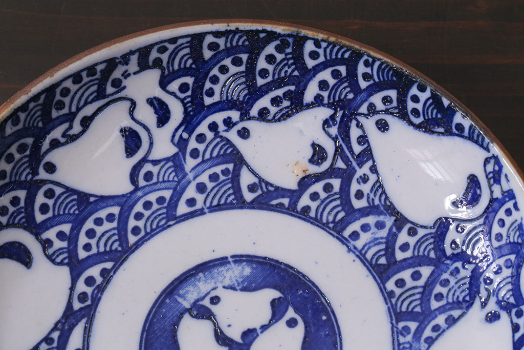 アンティーク雑貨　昭和初期　波千鳥　印判皿4枚セット(和食器)(R-037212)