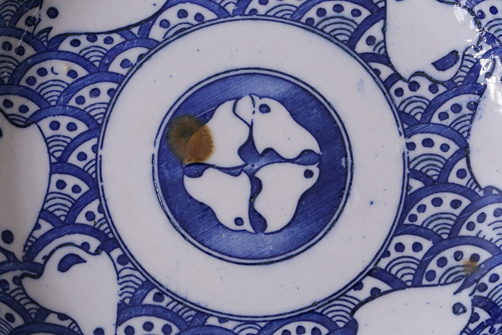 アンティーク雑貨　昭和初期　波千鳥　印判皿4枚セット(和食器)(R-037213)
