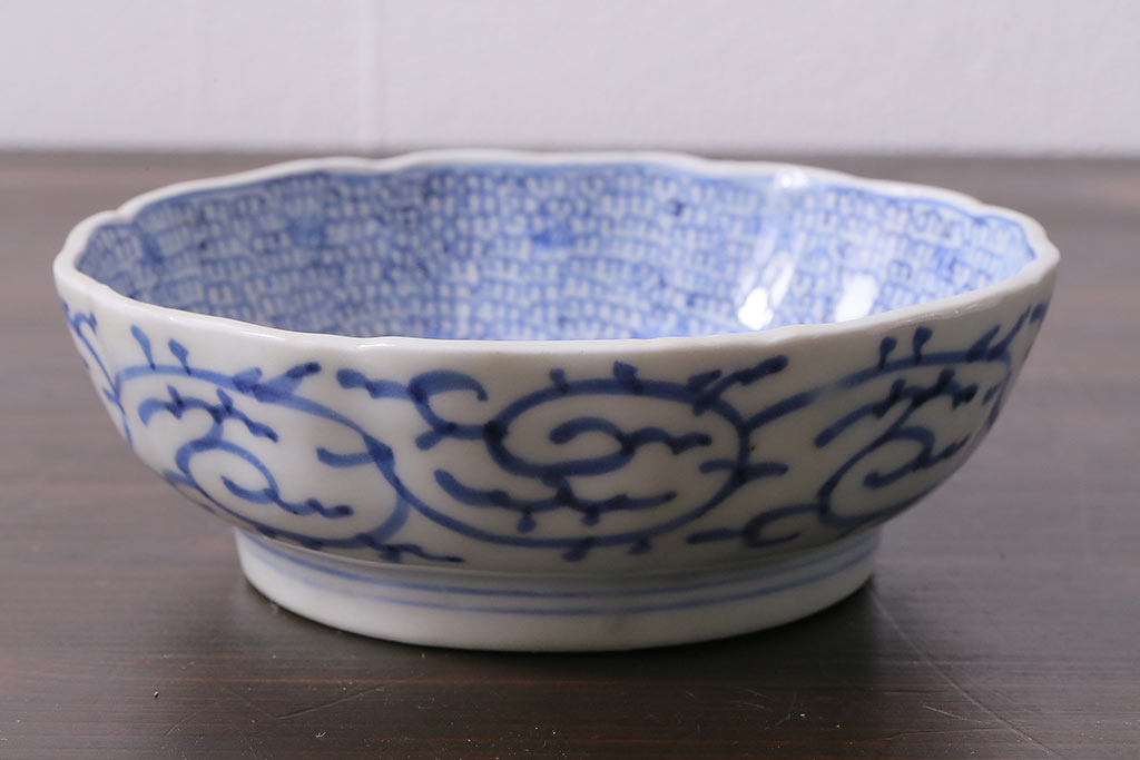 アンティーク雑貨　骨董　幕末期　伊万里　微塵唐草文　なます皿2枚セット(鉢、和食器)(R-037216)