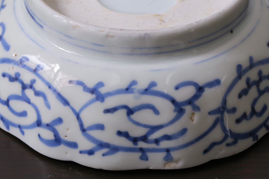 アンティーク雑貨　骨董　幕末期　伊万里　微塵唐草文　なます皿2枚セット(鉢、和食器)(R-037216)