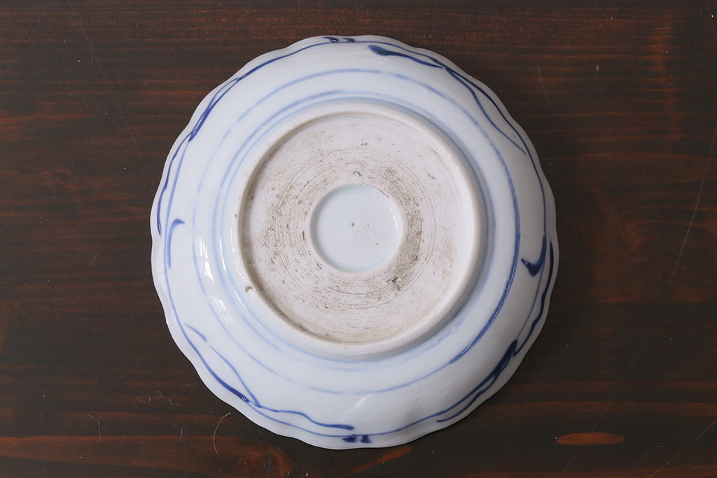 アンティーク雑貨　古民具・骨董　江戸後期　染付　4.6寸なます皿2枚セット(和食器、小皿)(R-037217)