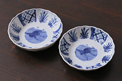 アンティーク雑貨　古民具・骨董　江戸後期　染付　なます皿2枚セット(和食器、小皿)(R-037217)