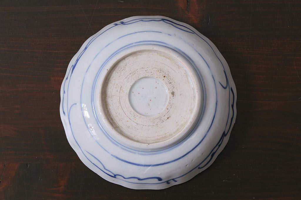 アンティーク雑貨　古民具・骨董　江戸後期　染付　4.6寸なます皿2枚セット(和食器、小皿)(R-037218)