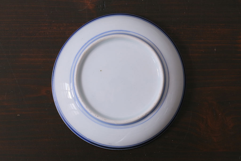 アンティーク雑貨　幕末~明治　花蝶図　染付　3.5寸小皿3枚セット(和食器)(R-037219)