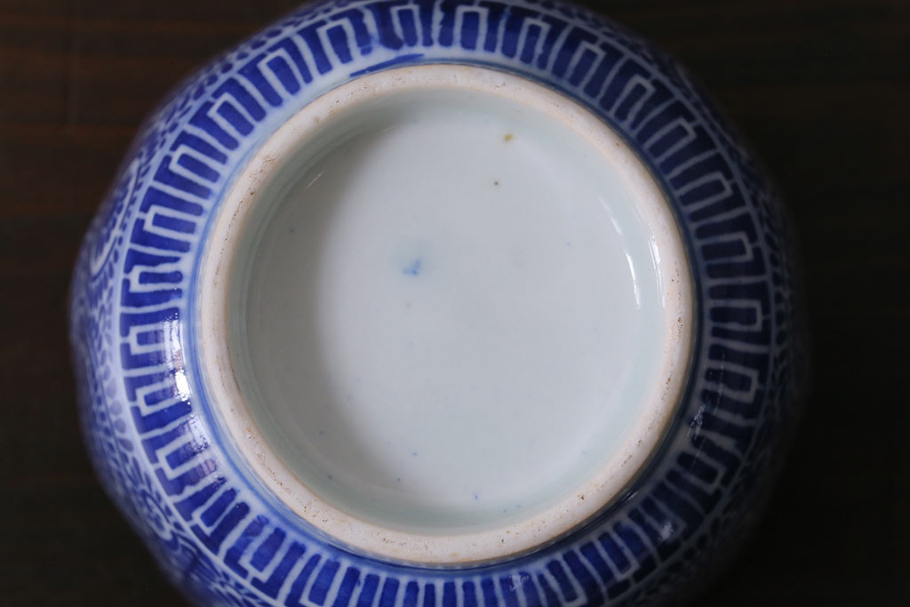 アンティーク雑貨　明治大正期　蛸唐草印判蕎麦猪口4個セット(向付、和食器)(R-037220)