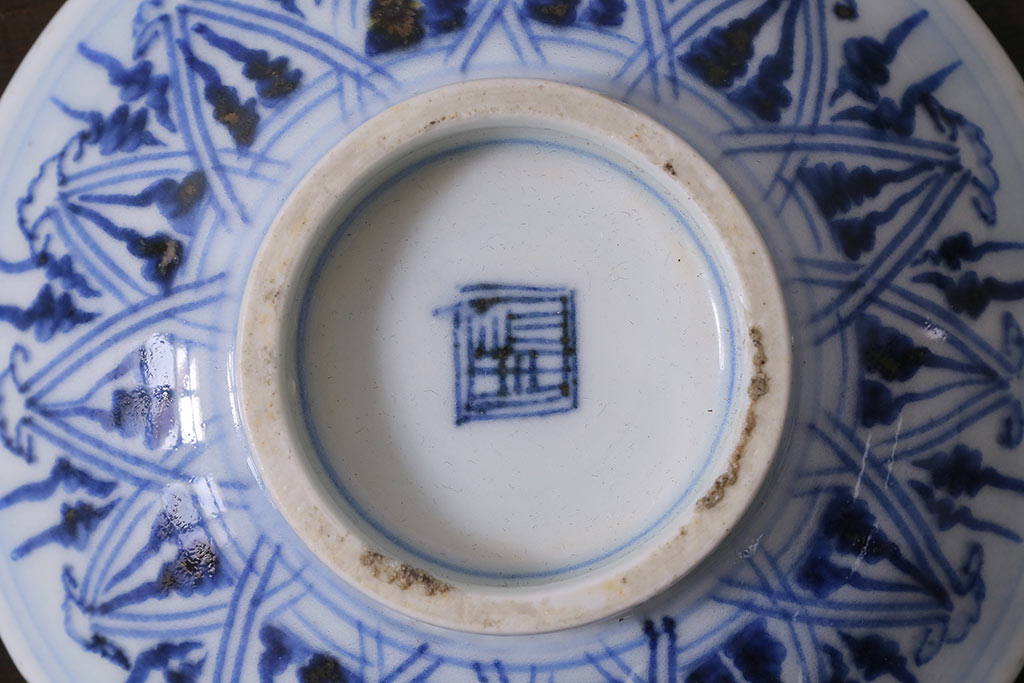 アンティーク雑貨　古民具・骨董　味のある絵柄の蓋茶碗2客セット(和食器)(R-037292)