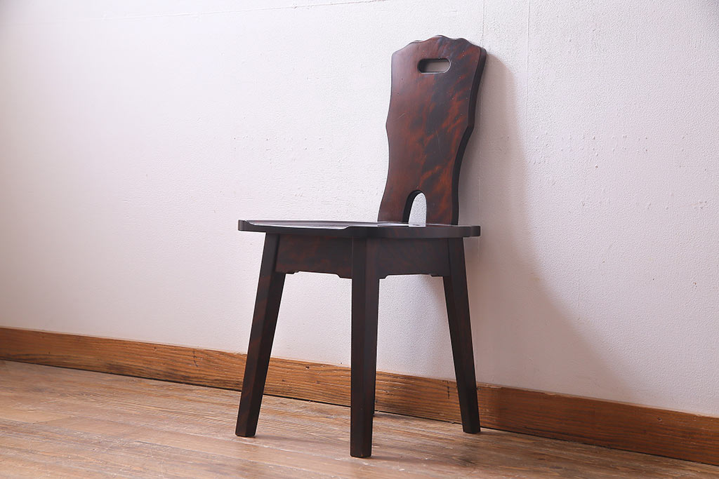 中古　伝統民芸家具　神居民芸　気品漂う和モダンなチェア(椅子、板座チェア)(R-037300)