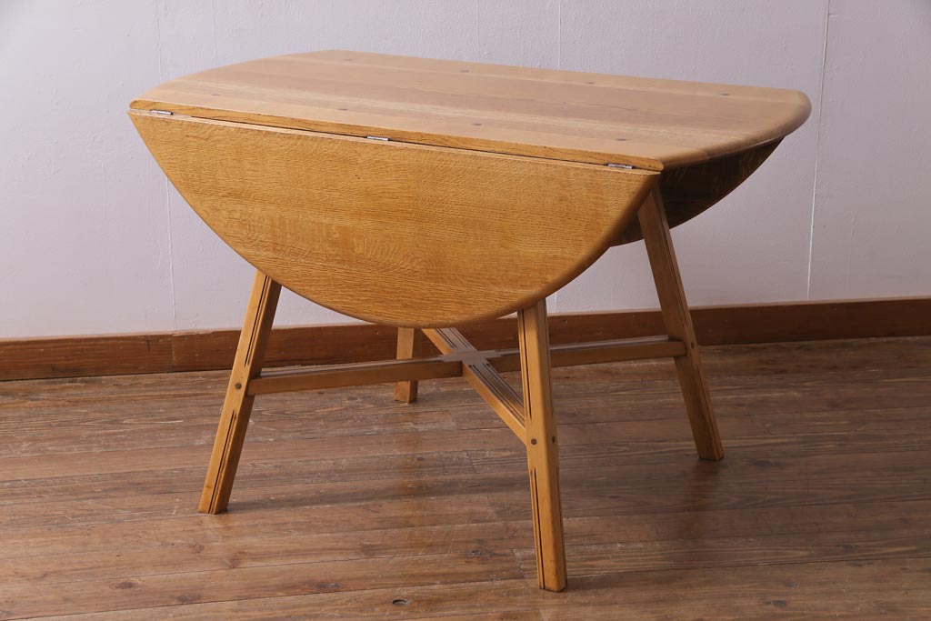 ヴィンテージ家具　英国イギリスビンテージ　ERCOL(アーコール)　オーク材製ダイニングテーブル(バタフライテーブル、エクステンションテーブル)(R-037321)