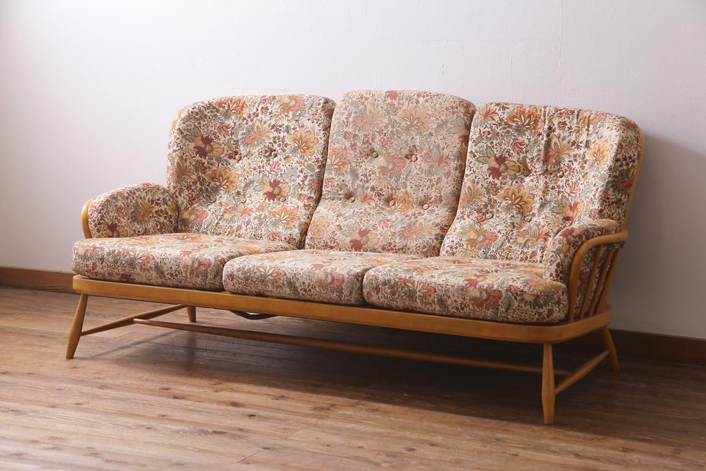 ヴィンテージ家具　英国イギリスビンテージ　ERCOL(アーコール)　ジュビリー(Jubilee)　3人掛けソファ(三人掛け、イージーチェア)(R-037350)